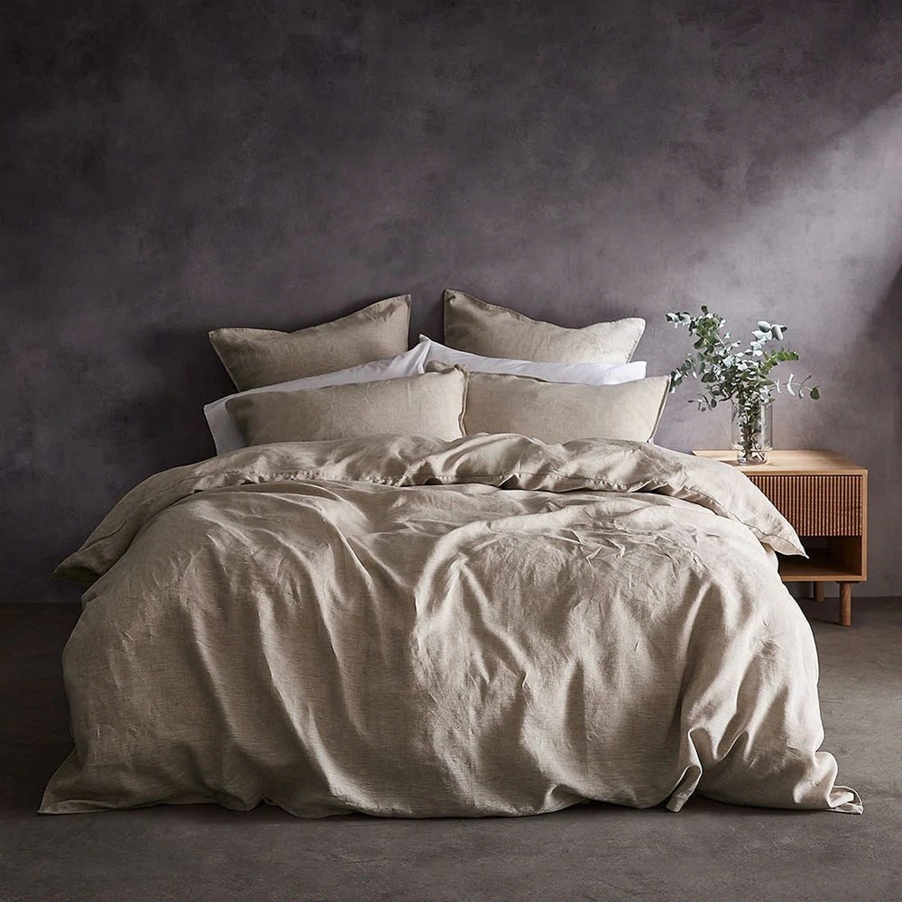 Lazy Linen Bedding Plain Linen Beige Duvet Cover and Pillowcase